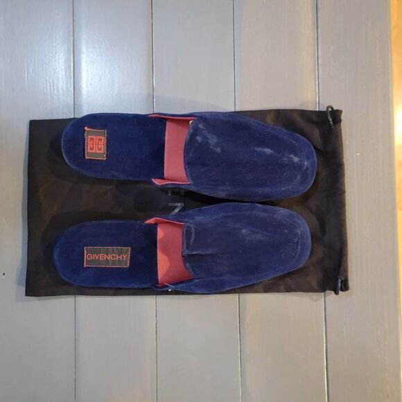 Givenchy Blue Velvet Slip On Closed Toe Flat Mule Clog Slippers size large main image 6
